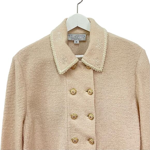 ST. JOHN COLLECTION Marie Gray Sz 10 Cream Double Breasted Boucle Blazer Jacket - Picture 9 of 13
